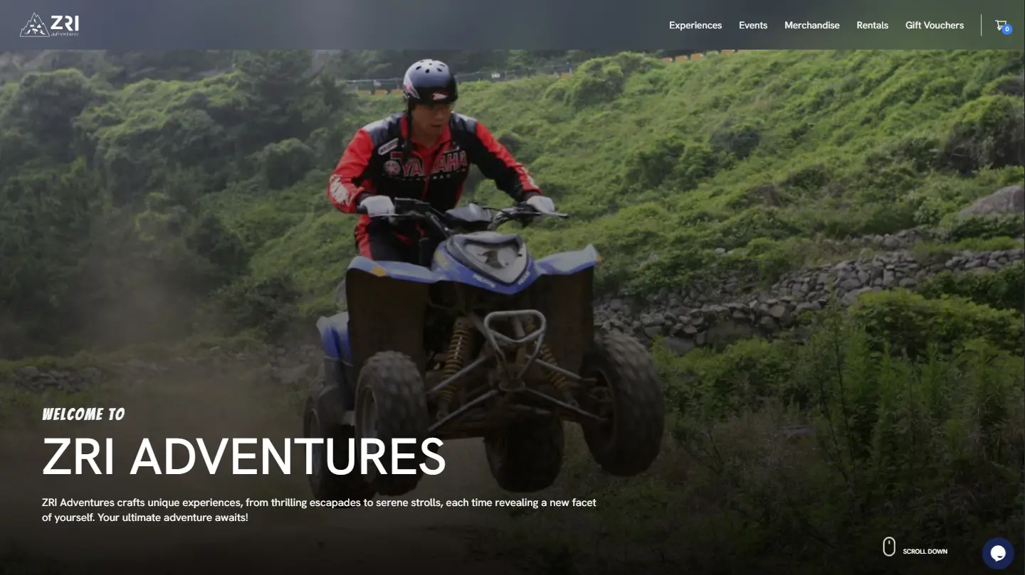Screenshot of the ZRI Adventures website